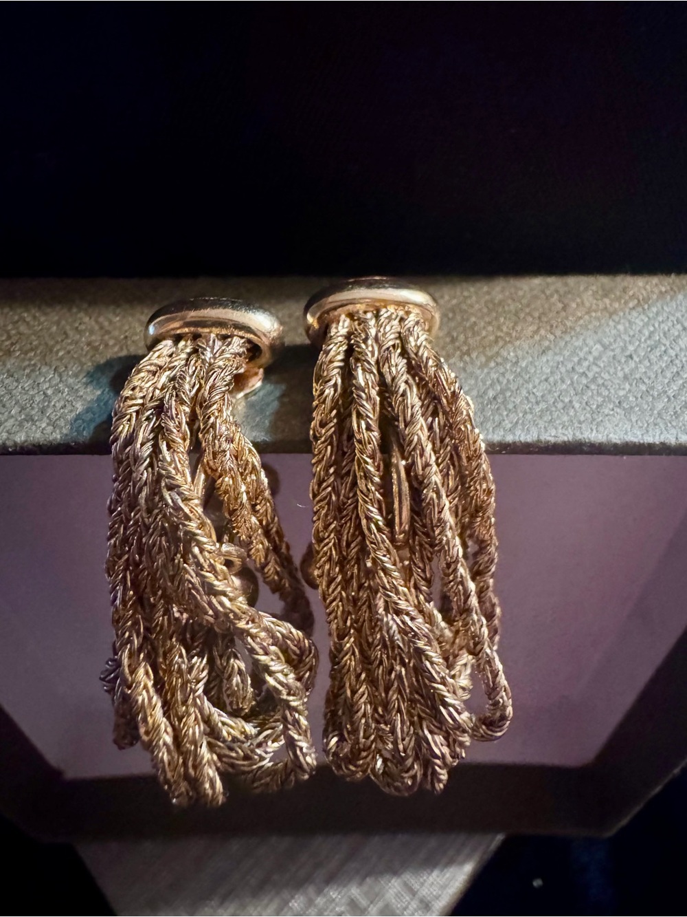 Vintage signed Napier pat #3176475  Gold Tone Tassel Screw Back Earrings Fashion